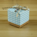 European plaid wedding favor box with kraft paper base and vintage key charm detail - With Accessories / Blue