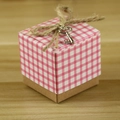European kraft paper wedding favor box with pink plaid pattern and silver key pendant - With Accessories / Pink