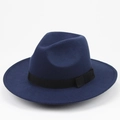 Deep blue wool felt fedora hat featuring a classic black grosgrain ribbon with side bow detail - 56-59cm Adjustable / Navy Blue