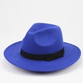 Classic bright blue wool felt fedora hat with black grosgrain ribbon for men and women - 56-59cm Adjustable / Sapphire Blue