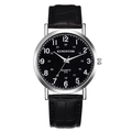 Montre KINGNUOS classique en cuir noir avec boîtier argenté et affichage 12/24 heures - Cadran Noir Bracelet Noir