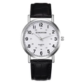 Montre argentée classique avec cadran blanc et bracelet en cuir noir motif crocodile - Cadran Blanc Bracelet Noir