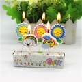 Set of 5 colorful cartoon flower and sun cake candles in a festive party box package - Rainbow Smiley Candle