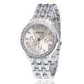 Orologio Geneva argento da donna con lunetta di diamanti e movimento al quarzo a tre quadranti - Argento
