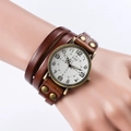 Orologio vintage in bronzo con cinturino in pelle multistrato e quadrante analogico - Cuoio