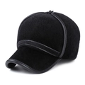 Berretto da baseball nero in peluche da uomo con rifiniture in pelle e fodera calda invernale - Taglia unica / Nero