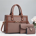 Conjunto de tres bolsos de lona marrón con bandolera ajustable y cartera de mano - Marrón