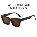 Matte black square frame sunglasses with brown lenses for sun protection - Matte Black Frame Tea Lens