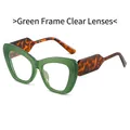 Cat eye glasses with green frames and tortoiseshell temples and clear lenses - Green Frame White Lens
