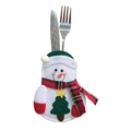 Porte-couverts bonhomme de neige de Noël avec écharpe à carreaux pour déco de table - Bonhomme de neige avec sapin de Noël