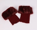 Detail of burgundy knit leg warmers with thick faux fur trim on a plain white background - One Size / Burgundy