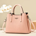 Pink macaron striped handbag with high capacity and Fashion Queen logo for women - Pink