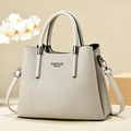Borsa a mano beige a pieghe con strisce e logo Fashion Queen e tracolla regolabile - Grigio