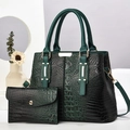 Ensemble sac à main et pochette vert foncé motif crocodile avec détails dorés - Vert Motif Crocodile (A92115)