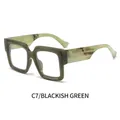 Chic dark green thick frame square glasses with marble textured temples C7 variant - Blackish Green Frame Clear Lens (C7/BLACKISH GREEN)