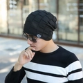 Zwarte gebreide muts met wafeltextuur en sterpatch, perfect voor de koude winter - Zwart (Fleece Gevoerd)