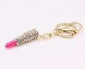 Sparkling lipstick keychain with crystals and gold lobster clasp on white background - Large / Rose Red
