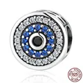 S925 sterling silver evil eye charm bead with blue cubic zirconia for DIY bracelets - SCC092 Evil Eye