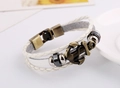 Bracciale multistrato retrò in pelle intrecciata bianca con ancora in metallo bronzo - Bianco