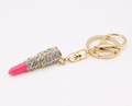 Sparkling pink lipstick keychain with gold metal and rhinestones for women accessories - Large / Deep Pink