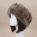 Bandeau d'hiver en fausse fourrure de lapin marron foncé et beige pour femme - Taille unique / Fausse fourrure de lapin mélangée marron