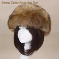 Bandeau en fausse fourrure de renard marron pelucheuse pour femme style hivernal - Taille unique / Couleur de Paille