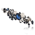 Vintage floral spring clip with deep blue crystal and opalescent cat eye stones - F48-4 Gem Flower Style