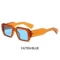 Retro square sunglasses in transparent tea frames with vibrant blue lenses - Translucent Orange Frame Blue Lenses