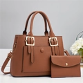 Close-up of brown litchi grain texture on elegant PU leather tote bag with gold buckle - L30xW13xH22 Handle 14cm / Bag and Pouch / Earthy Yellow