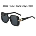 Fashionable oversized square sunglasses with black frames and gold G-logo detail - Black Frame Black Grey Lens