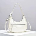 Chic sac à bandoulière demi-lune blanc crème avec garnitures argentées et design moderne - Blanc
