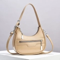 Fashionable apricot crescent moon shoulder bag with silver hardware and adjustable strap - Khaki