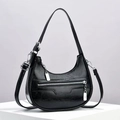 Sac bandoulière demi-lune noir en cuir ciré brillant avec ferrures argentées élégantes - Noir