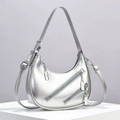 Fashion silver crescent moon hobo bag with zipper design and adjustable shoulder strap - Silver
