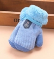 Blue knit toddler mittens with plush cuffs and warm double-layered fleece lining - 6 Months - 3 Years / Sky Blue