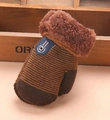 Brown striped knit baby glove with warm plush cuff and decorative blue label - 6 Months - 3 Years / Dark Coffee