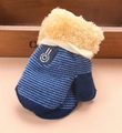 Guanti a maglia a righe blu scuro per bambini con risvolto in peluche beige sul polso - 6 mesi - 3 anni / Blu Reale