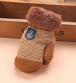 Toddler winter mittens in brown and beige stripes with thick faux fur cuffs for warmth - 6 Months - 3 Years / Coffee