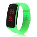 Fashionable green silicone LED sports watch with rectangular digital display on white background - Green