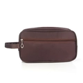 Neceser de nailon marrón con cremallera y asa lateral para almacenamiento de viaje - Café 190D