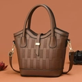 Elegant dark brown woven leather tote bag with gold hardware and crossbody strap - L20 W12 H23 / Coffee