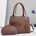 Set borsa in pelle intrecciata marrone con pochette e dettagli dorati - Marrone