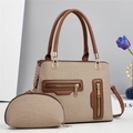 Set borsa a mano da donna in tessuto intrecciato marrone con tracolla e decoro girasole - Cachi