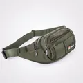 Versatile army green oxford waist bag with three zipper pockets and adjustable strap - 17" / Army Green