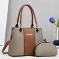 Ensemble de sacs à main femme en cuir marron et tissu tissé avec logo métallique chic - Vert