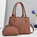 Brown woven tote and crossbody bag set with gold hardware and K logo decoration - Khaki/Earth Yellow