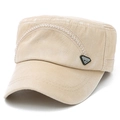 Vintage-Armeemütze aus hellbeiger gewaschener Baumwolle mit schwarzem Sport S Gummi-Patch - Beige