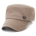 Khaki gewaschene Baumwolle Flat-Top Cadet Cap mit Sport-Gummipatch und gebogenem Schirm - Braun