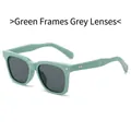 Retro square sunglasses with green matte frame, black lenses and rivet accents - Green Frame Grey Lenses