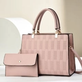 Set de bolso tote rosa a cuadros con cartera a juego y detalles dorados - Rosa